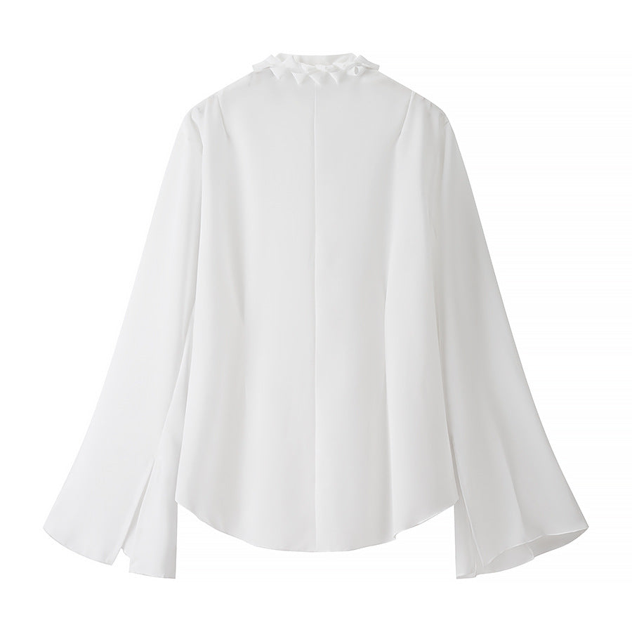 Damen elegante Bluse mit Rüschenkragen und weiten Ärmeln R&B
