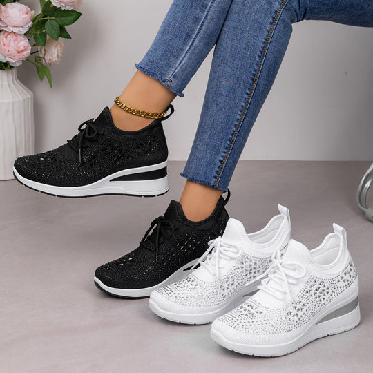 Damen Sportliche Glitzer Sneakers mit luftdurchlässiger Strickoberfläche und gepolsterter Sohle R&B