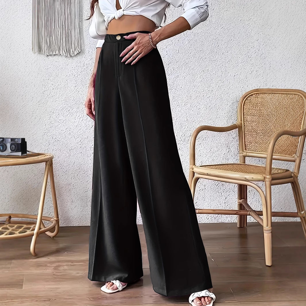 Damen Weit geschnittene elegante Stoffhose mit hoch sitzendem Bund R&B