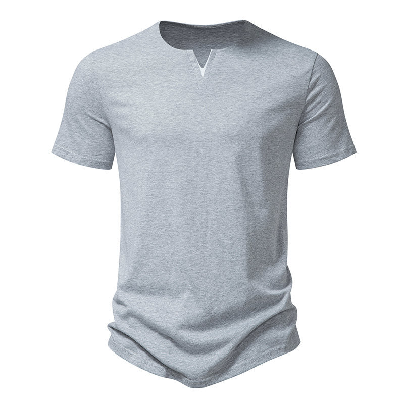 Herren Kurzarm-Henley-T-Shirt mit kreativem V-Ausschnitt und angenehmem Tragegefühl R&B
