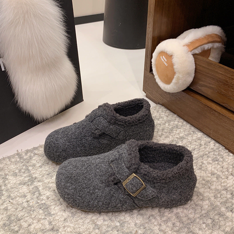Damen Hausschuhe aus hochwertiger Wolle mit dekorativem Riemen R&B