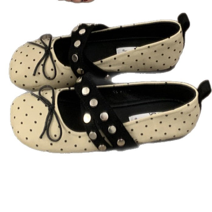 Damen Ballerinas mit modischem Punktedesign und dekorativer Schnalle R&B