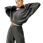 Damen nan kurz geschnittenes Thermo-Fleece-Set mit Halbfront-Reißverschluss und hohem Komfortbund R&B