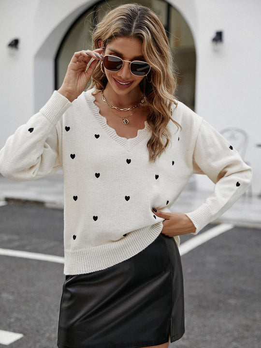 Damen Strickpullover mit herzförmigem Muster und weitem Schnitt R&B