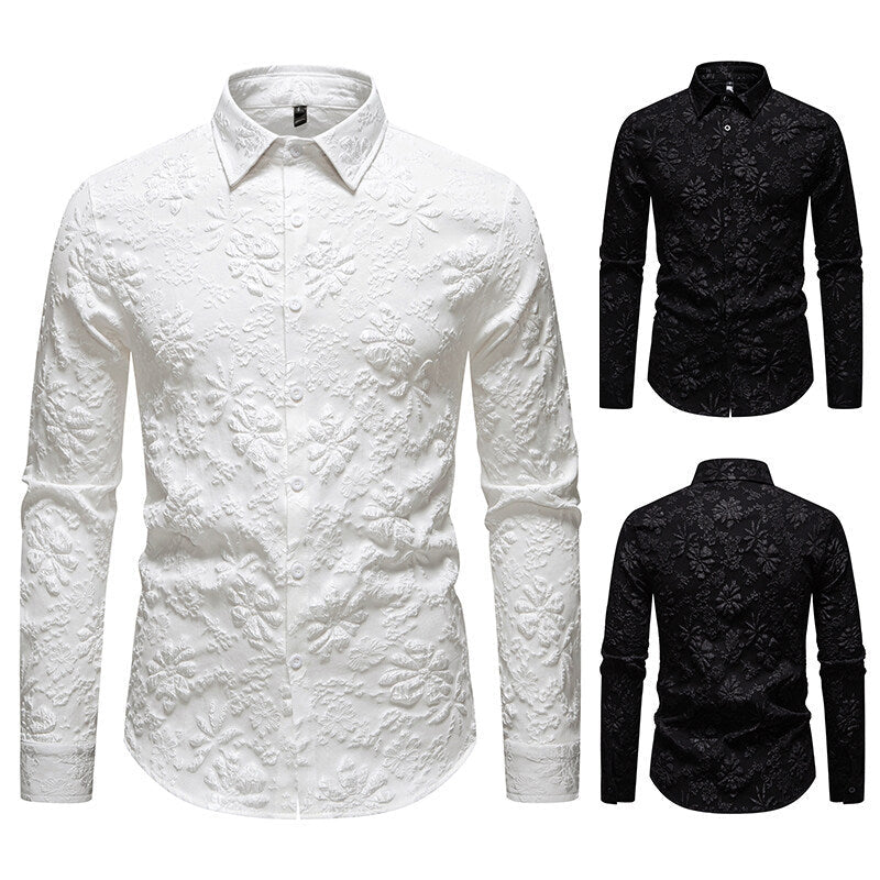 Herren Langarmhemd mit detailreicher Blumenstickerei R&B