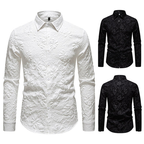 Herren Langarmhemd mit detailreicher Blumenstickerei R&B