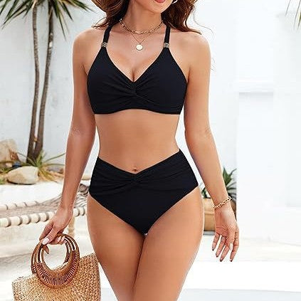 Damen Hochgeschnittenes Bikini-Set mit Twist-Detail R&B