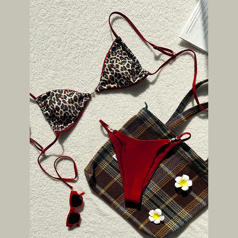 Damen Triangel-Bikini mit Leopardenmuster und verstellbaren Trägern