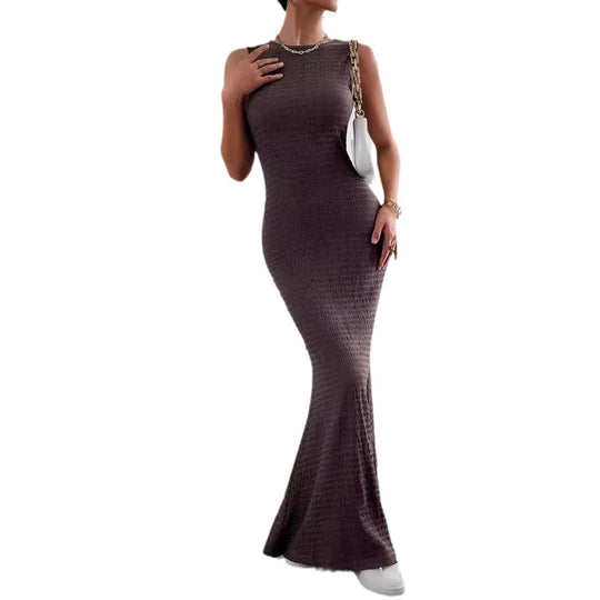 Damen elegantes Maxikleid mit innovativer Raffung und Taillengürtel R&B