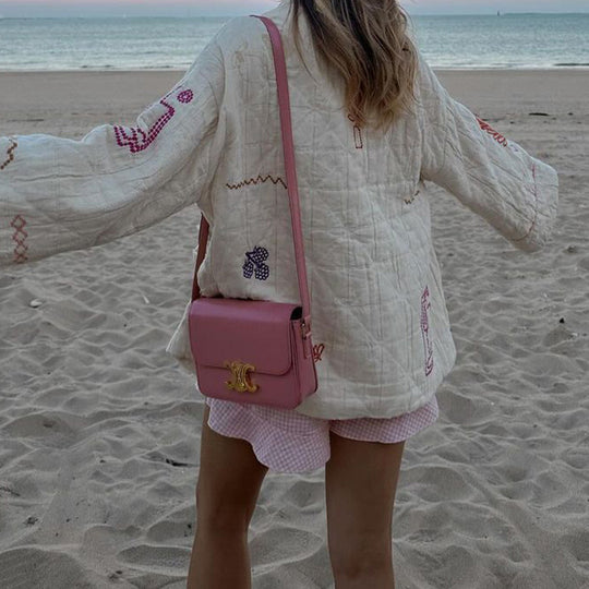 Damen Modische Kimono-Jacke mit bunten Stickdetails und Taschen R&B