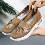 Damen nan gestrickter Slip-On Slipper mit 3D-Blumenstickerei und ergonomischer Komfort-Zwischensohle R&B