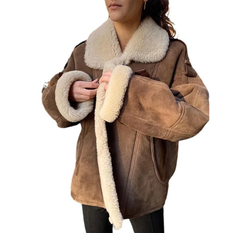 Damen Warme Lammfelljacke mit bequemem Schnitt R&B