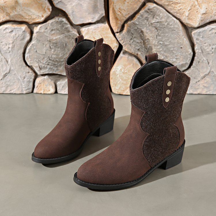 Damen Modische Cowboy-Stiefeletten mit geschmackvollen Details und robustem Blockabsatz R&B