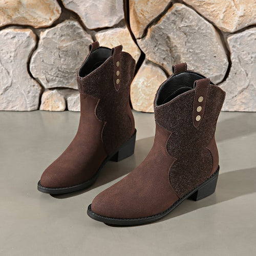 Damen Modische Cowboy-Stiefeletten mit geschmackvollen Details und robustem Blockabsatz R&B