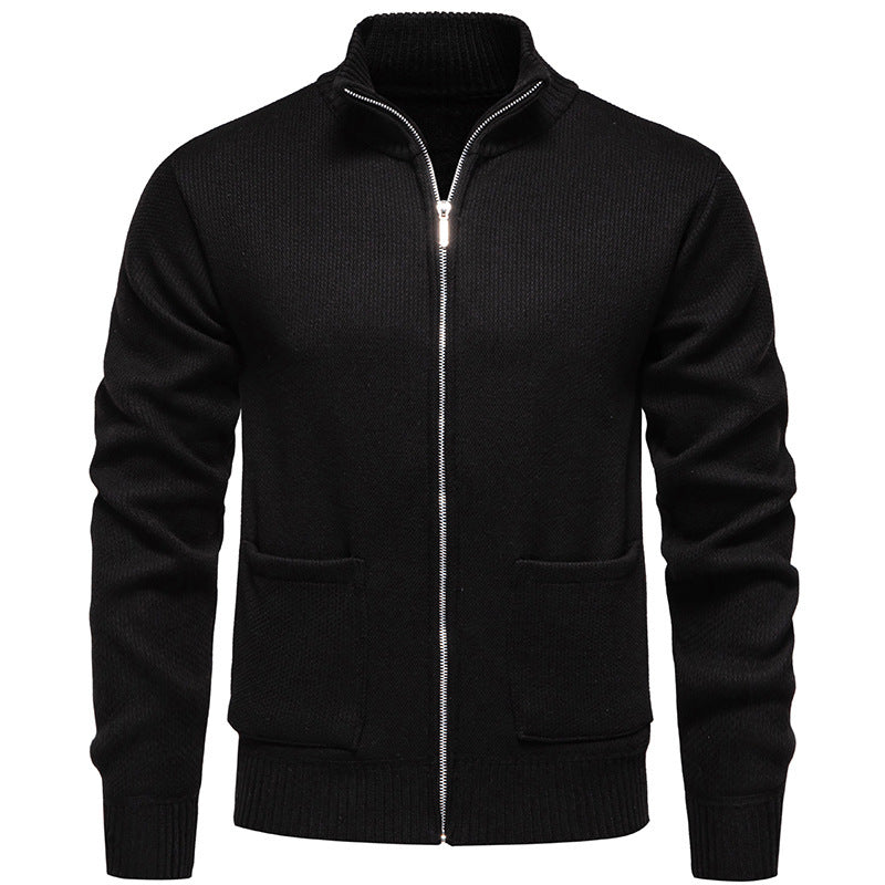 Herren lässige Strickjacke mit hohem Kragen und praktischen Taschen R&B