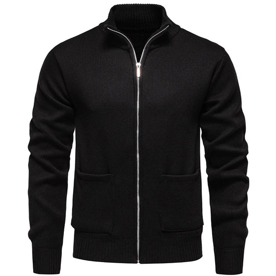 Herren lässige Strickjacke mit hohem Kragen und praktischen Taschen R&B