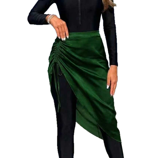 Damen sportlicher Langarm-Badeanzug mit Wickelrock R&B
