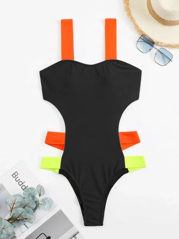 Damen Sportlicher Cut-Out Einteiler Badeanzug R&B