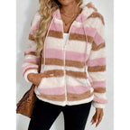 Damen Fleecejacke mit Kapuze und Streifenmuster R&B