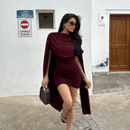 Damen modisches Minikleid mit schickem Überwurf und dezenter Raffung R&B