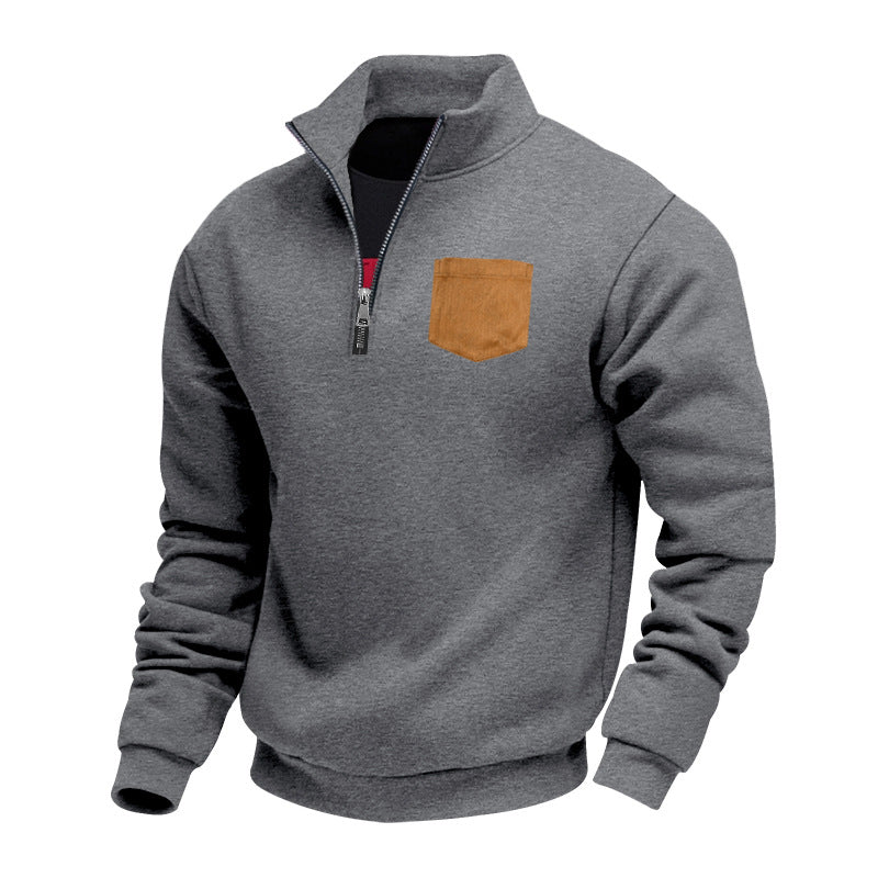 Herren eleganter Sweatpullover mit halbem Reißverschluss und praktischer Brusttasche R&B