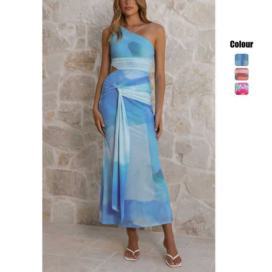 Damen Wickel-Maxikleid mit asymmetrischem Träger und floralen Akzenten R&B