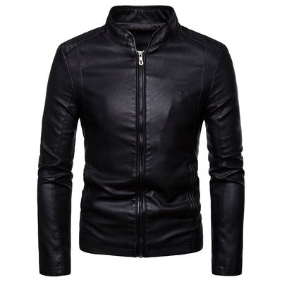 Herren Kunstlederjacke mit modernem Stehkragen und seitlichen Reißverschlusstaschen R&B
