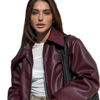 Damen Kunstlederjacke mit Stehkragen und voluminösen Ärmeln R&B