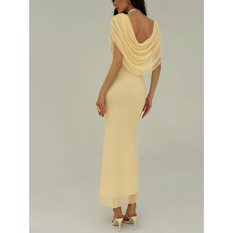 Damen Elegantes Couture-Kleid mit drapiertem Überwurf R&B