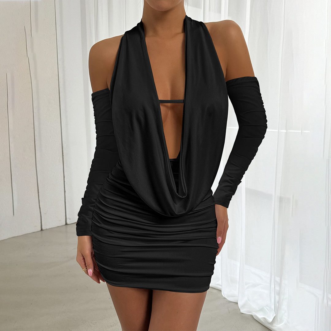Damen Mini-Kleid mit tiefem V-Ausschnitt und seitlicher Raffung R&B