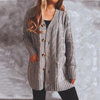 Damen Grobstrickjacke mit eleganten Knopfdetails und lässigem Schnitt R&B