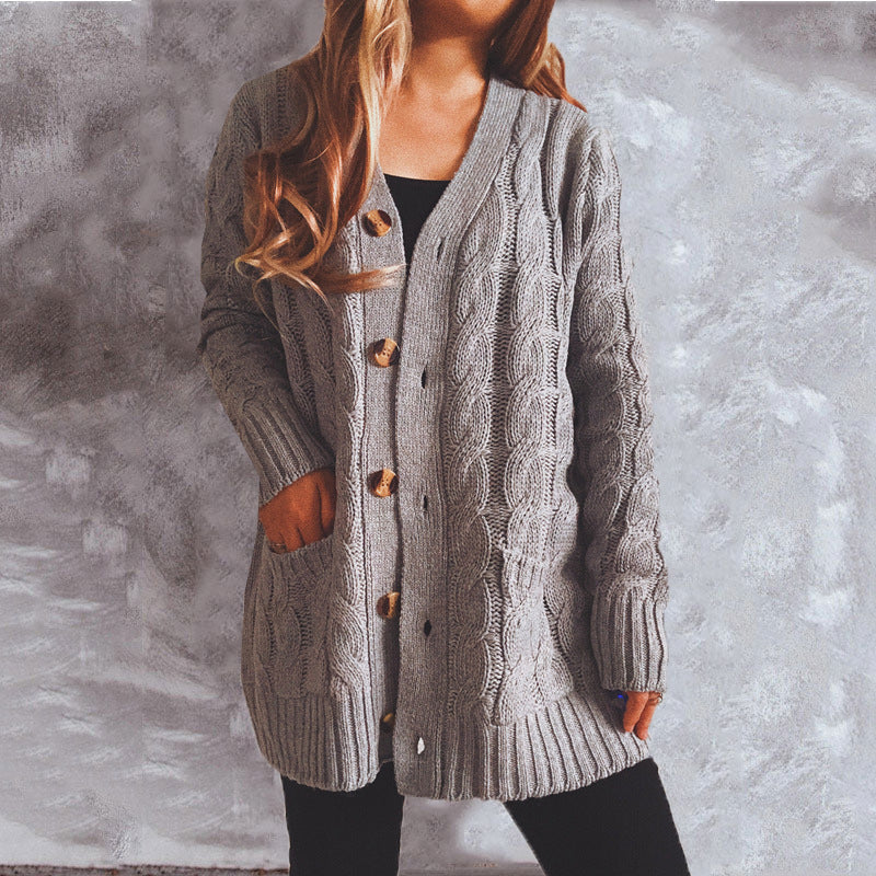 Damen Grobstrickjacke mit eleganten Knopfdetails und lässigem Schnitt R&B