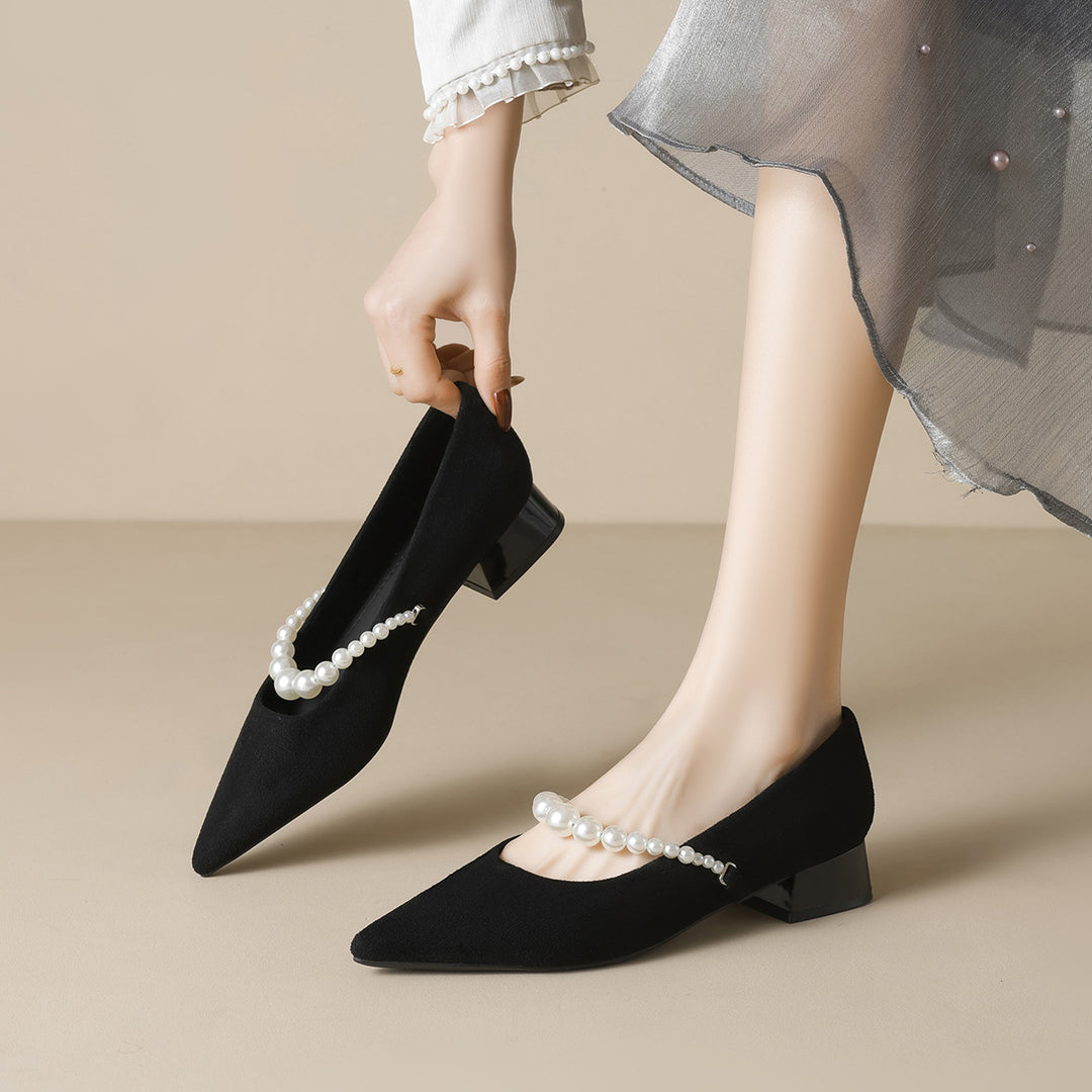 Damen elegante Pumps mit perlenverziertem Riemchen R&B