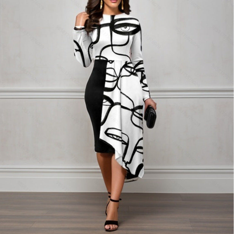 Damen Asymmetrisches Kunstkleid mit modernen Linien R&B
