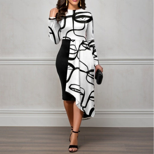 Damen Asymmetrisches Kunstkleid mit modernen Linien R&B