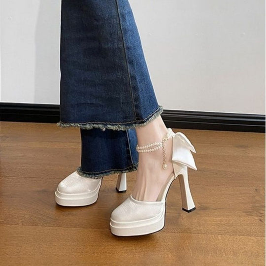 Damen Plateau High Heel Sandalen mit dekorativer Schleifenakzent R&B