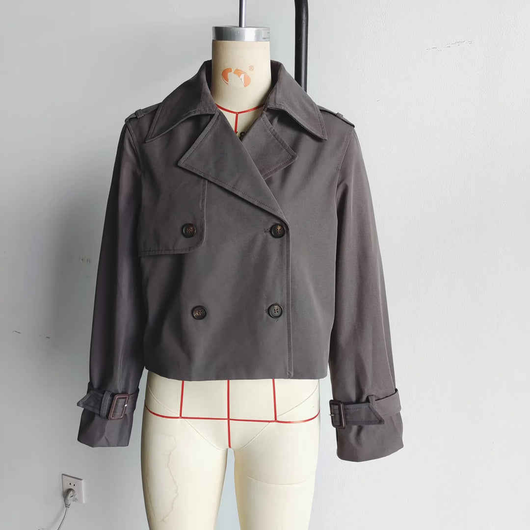 Damen cropped Trenchcoat mit doppelter Knopfleiste und verstellbaren Ärmeln R&B