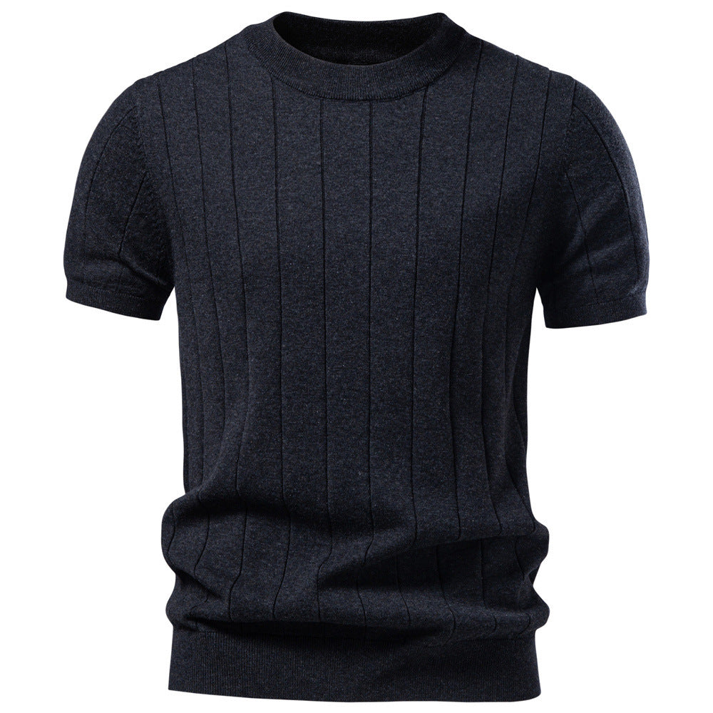 Herren nan leichter Kurzarm-Strickpullover mit feiner Rippenstruktur und Rundhalsausschnitt R&B