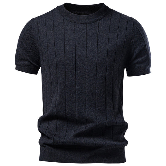 Herren nan leichter Kurzarm-Strickpullover mit feiner Rippenstruktur und Rundhalsausschnitt R&B