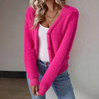 Strickjacke Damen kuschelig mit V-Ausschnitt und Knopfdetails