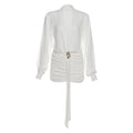 Damen Wickelbluse mit eleganter Raffung und buntem Broschenverschluss R&B
