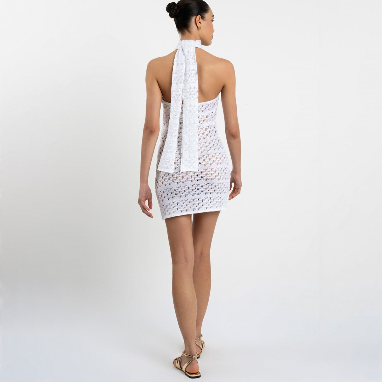Damen Häkel-Minikleid mit hohem Kragen R&B