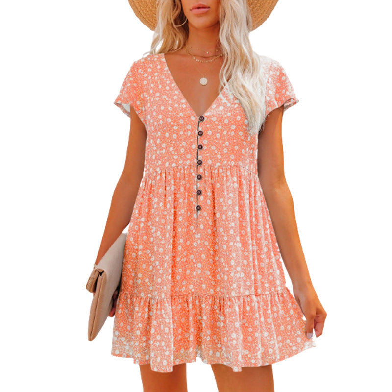 Damen Sommerkleid mit floralen Mustern und Knopfdetails R&B