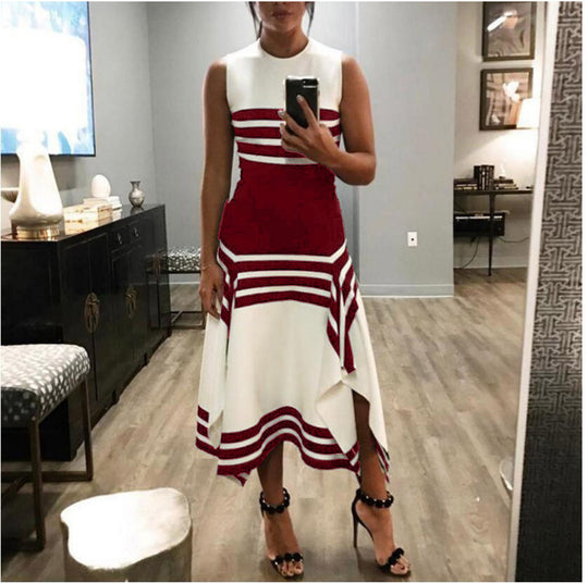 Damen asymmetrisches Maxikleid mit Streifenmuster R&B