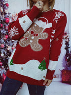 Damen Weihnachts-Pullover mit gingerbread-Motiv und Rundhalsausschnitt R&B