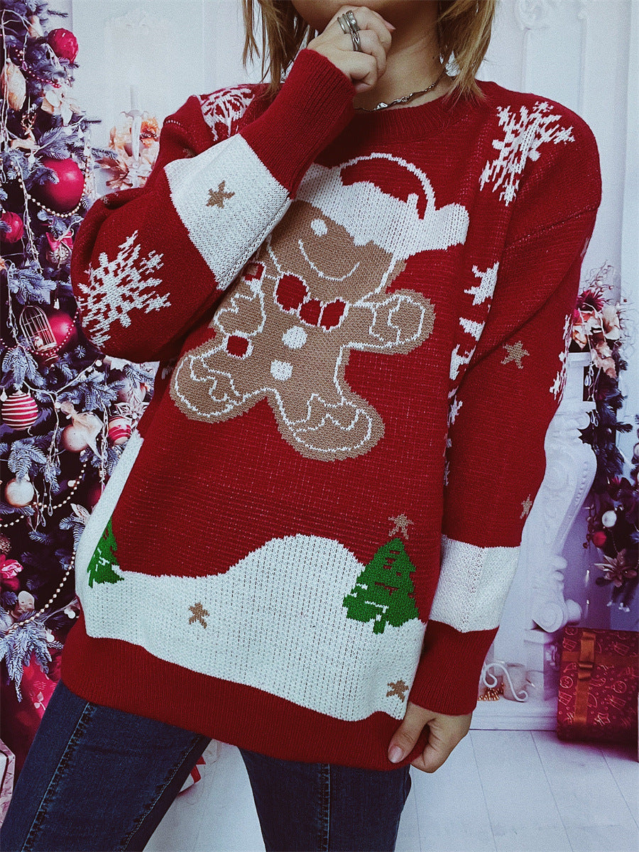 Damen Weihnachts-Pullover mit gingerbread-Motiv und Rundhalsausschnitt R&B