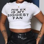 Damen Crop-Top mit witzigem Schriftzug und figurbetontem Schnitt R&B