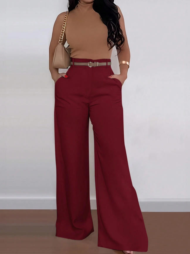Damen Weitgeschnittene Elegante Anzughose mit Gürtel R&B
