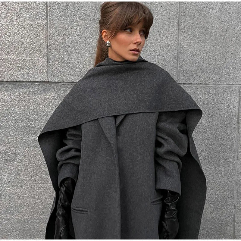 Damen Eleganter Oversize-Mantel mit schickem Kapuzenaufsatz R&B