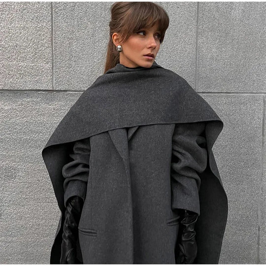 Damen Eleganter Oversize-Mantel mit schickem Kapuzenaufsatz R&B